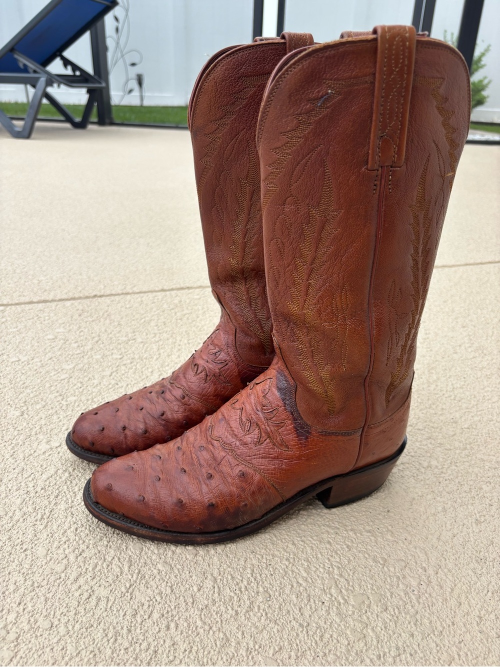 Lucchese Brown Ostrich Leather Western Boots